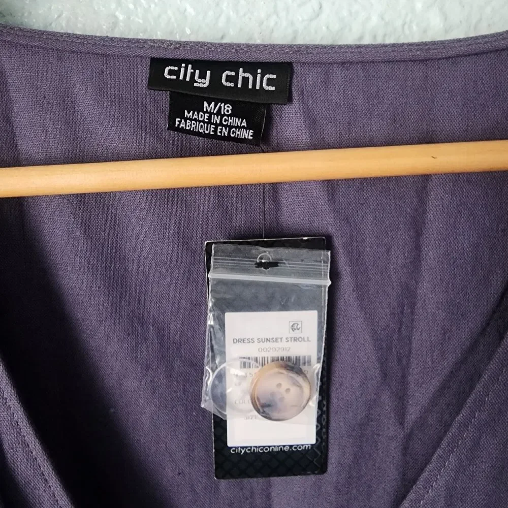 City Chic Sunset Stroll Dusty Lilac Midi Dress with Button Detail - Picture 9 of 16